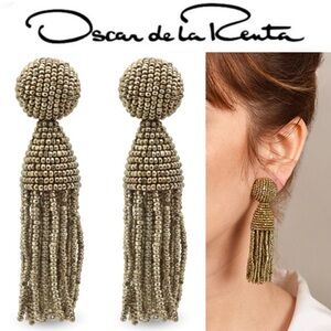 OSCAR DE LA RENTA Gold Short Beaded Tassel Earrings 345$